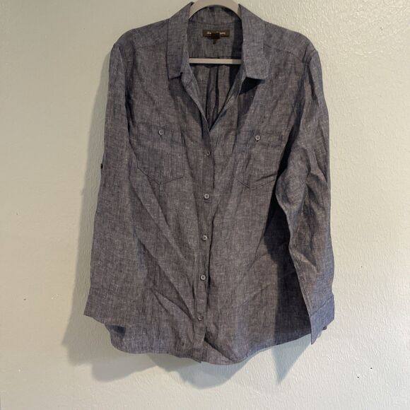 Woman's, Sz XL, Linen Shirt Tommy Bahama, Button Up, Long Sleeve w/Roll Tab Navy - Picture 1 of 5